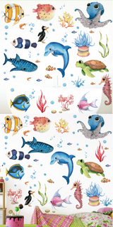 SeaWorld Oceaan Dieren Muurstickers – Onderwaterwereld Kinderkamer Decoratie met Schildpad, Dolfijn & Meer
