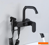 AquaJet Zwart Messing Wandkraan met Zijspuit