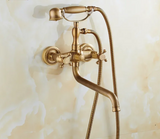 ZGRK Luxe Retro Douchekraan Set – Messing Wandmodel met Handdouche & Verlengde Uitloop