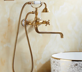 ZGRK Luxe Retro Douchekraan Set – Messing Wandmodel met Handdouche & Verlengde Uitloop