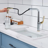 AquaLuxe – Luxe Uittrekbare Keukenmengkraan in Geborsteld Goud & Zwart