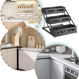 SpiceTower 3-laags Opvouwbaar Keukenrek – Metalen Kruidenrek & Hoek Organizer – Vrijstaand, Stevig & Stijlvol Zwart