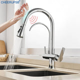 Touch Sensor Wastafelkraan – Uittrekbaar | Chroom | Dubbele Handgreep | Koud & Warm Water