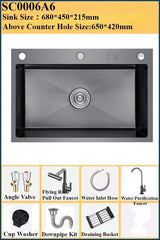 Luxe Zwarte Multifunctionele Keukenspoelbak – 304 RVS | 68 of 75 cm | Met Flying Rain Uittrekbare Kraan & Accessoires