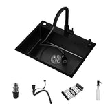 Roestvrijstalen Keukensink Enkelbak Donkergrijs Wastafel met Keukenkraan en Afvoeraccessoires