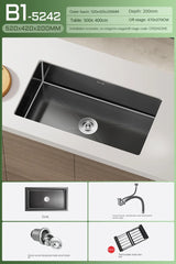 Luxe Waterval Keukenspoelbak – Zwart RVS | Enkelbak | Onderbouw | Inclusief Kraan & Zeepdispenser