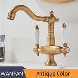 Antiek Messing Waskraan Industriële Stijl Enkele Gat Dubbele Handgreep