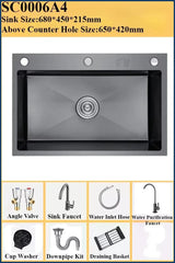 Luxe Zwarte Multifunctionele Keukenspoelbak – 304 RVS | 68 of 75 cm | Met Flying Rain Uittrekbare Kraan & Accessoires