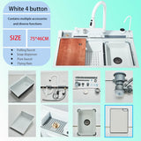 Luxe RVS Keukenspoelbak met Digitale Kraan – 75x45 cm | Gun Grey | Bovenbouw | Waterval Afvoer & Zeepdispenser