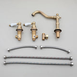 AquaVintage 3-Gats Waterval Wastafelkraan – Klassieke Luxe in Antiek Messing