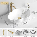 Ovale Keramische Wastafel met Marmerpatroon – Tafelbladmodel | Licht Luxe Design | 12L