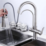 Vrijstaande Keukenkraan – Dubbele Handgreep | Geborsteld RVS | Warm & Koud Water