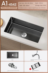 Luxe Waterval Keukenspoelbak – Zwart RVS | Enkelbak | Onderbouw | Inclusief Kraan & Zeepdispenser