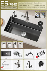 Luxe Waterval Keukenspoelbak – Zwart RVS | Enkelbak | Onderbouw | Inclusief Kraan & Zeepdispenser