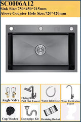 Luxe Zwarte Multifunctionele Keukenspoelbak – 304 RVS | 68 of 75 cm | Met Flying Rain Uittrekbare Kraan & Accessoires