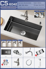 Luxe Waterval Keukenspoelbak – Zwart RVS | Enkelbak | Onderbouw | Inclusief Kraan & Zeepdispenser