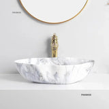 Ovale Keramische Wastafel met Marmerpatroon – Tafelbladmodel | Licht Luxe Design | 12L