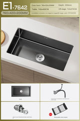 Luxe Waterval Keukenspoelbak – Zwart RVS | Enkelbak | Onderbouw | Inclusief Kraan & Zeepdispenser