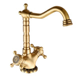 Antiek Messing Waskomkraan – Gegraveerd | Enkel Handvat | Warm & Koud Water