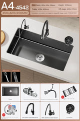 Luxe Waterval Keukenspoelbak – Zwart RVS | Enkelbak | Onderbouw | Inclusief Kraan & Zeepdispenser