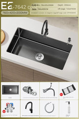 Luxe Waterval Keukenspoelbak – Zwart RVS | Enkelbak | Onderbouw | Inclusief Kraan & Zeepdispenser