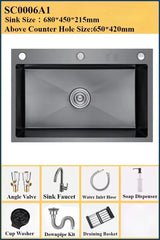 Luxe Zwarte Multifunctionele Keukenspoelbak – 304 RVS | 68 of 75 cm | Met Flying Rain Uittrekbare Kraan & Accessoires