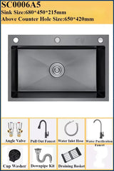 Luxe Zwarte Multifunctionele Keukenspoelbak – 304 RVS | 68 of 75 cm | Met Flying Rain Uittrekbare Kraan & Accessoires