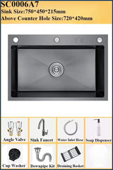 Luxe Zwarte Multifunctionele Keukenspoelbak – 304 RVS | 68 of 75 cm | Met Flying Rain Uittrekbare Kraan & Accessoires