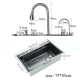 Luxe RVS Keukenspoelbak met Digitale Kraan – 75x45 cm | Gun Grey | Bovenbouw | Waterval Afvoer & Zeepdispenser