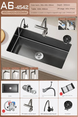 Luxe Waterval Keukenspoelbak – Zwart RVS | Enkelbak | Onderbouw | Inclusief Kraan & Zeepdispenser