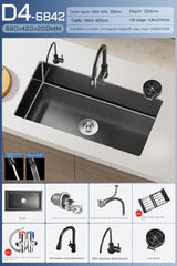 Luxe Waterval Keukenspoelbak – Zwart RVS | Enkelbak | Onderbouw | Inclusief Kraan & Zeepdispenser