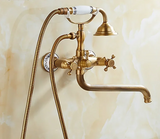 ZGRK Luxe Retro Douchekraan Set – Messing Wandmodel met Handdouche & Verlengde Uitloop