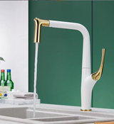 AquaLuxe – Luxe Uittrekbare Keukenmengkraan in Geborsteld Goud & Zwart