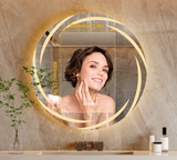 GlowRound Anti-condens LED Badkamerspiegel – Ronde HD Wandspiegel met Verlichting (3 Lichtkleuren)