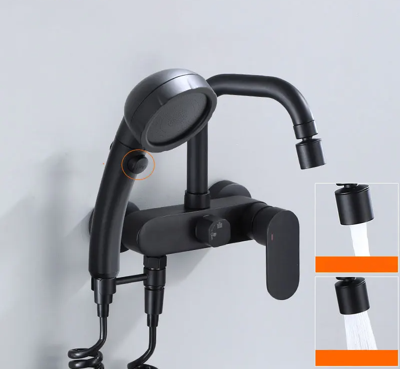 AquaJet Zwart Messing Wandkraan met Zijspuit