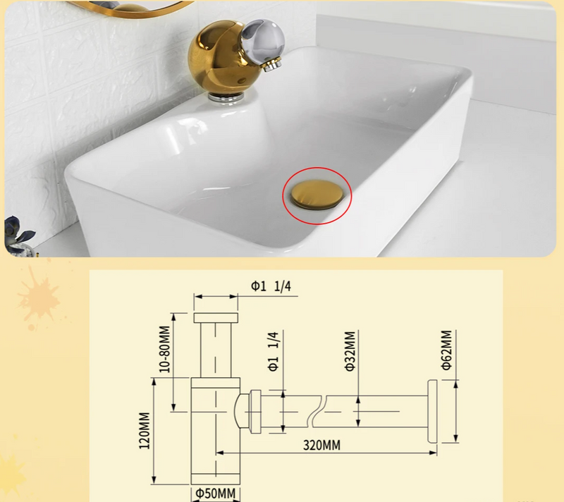 AquaStop Luxe Koperkleurige Geurvrije Sifon & Pop-Up Afvoer