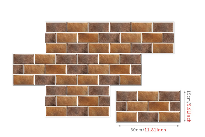 RetroBrick – 6-delige Zelfklevende Retro Baksteen Wandstickers (30x15cm)