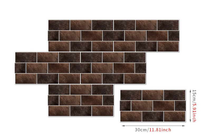 RetroBrick – 6-delige Zelfklevende Retro Baksteen Wandstickers (30x15cm)