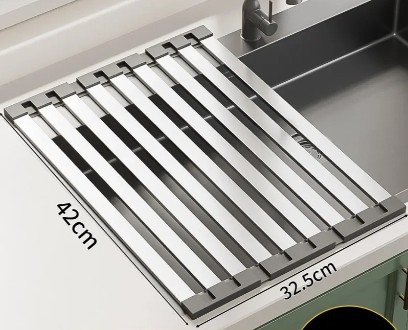 FlexiRack – Uitschuifbaar & Opvouwbaar 304 RVS Afdruiprek voor Spoelbak