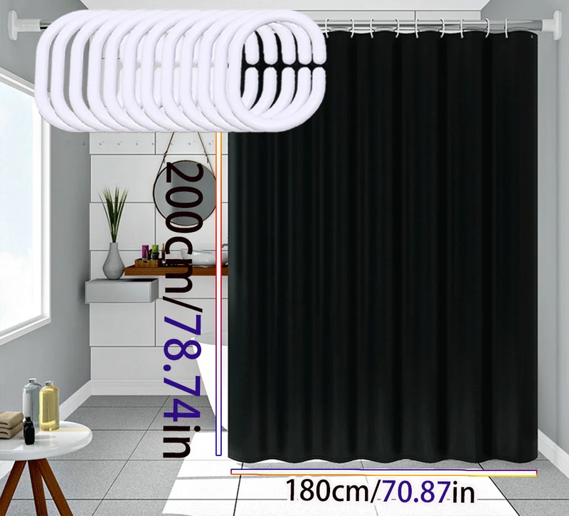 AquaShield Zwarte Douchegordijn – Waterdicht, Stijlvol & Milieuvriendelijk – Pure Black Design