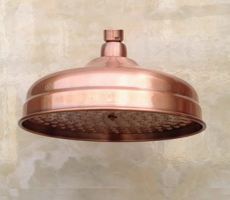 VintageRain 8” Ronde Regendouchekop in Antiek Roodkoper – Inclusief Muurarm (Standaard 1/2”) – Luxe Douchekop van Massief Messing