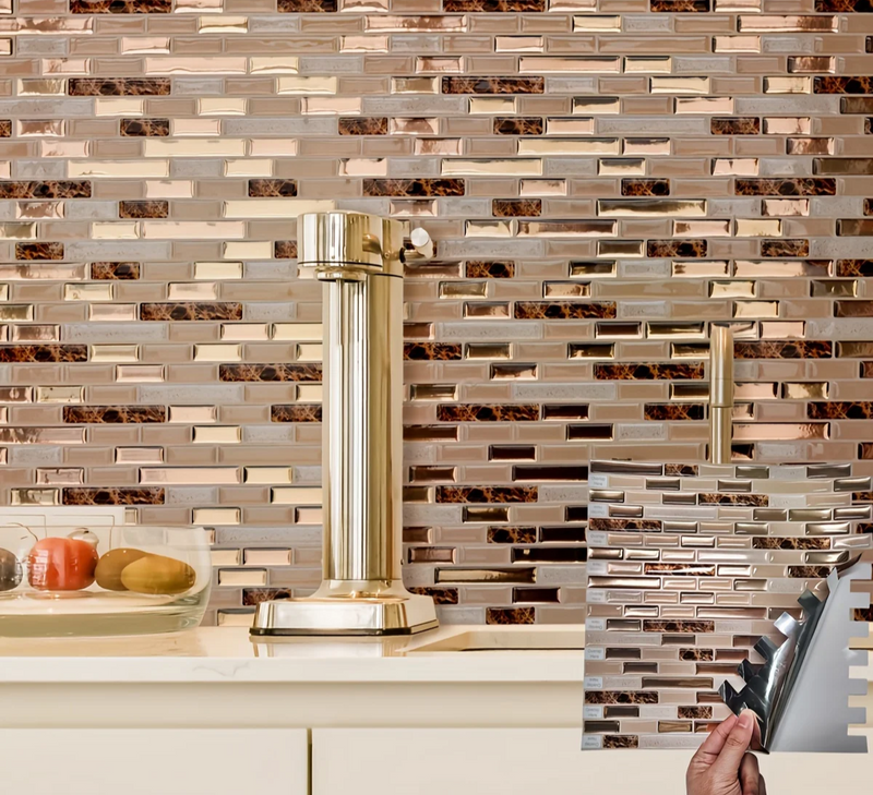Golden Mosaic Luxe – Zelfklevende Wandtegels