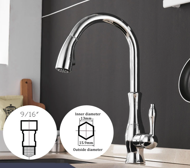 AquaFlex – Zilveren Uitschuifbare Keukenkraan met 360° Draaibare Uitloop