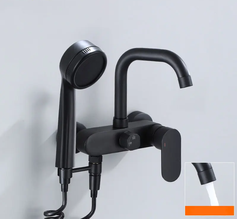 AquaJet Zwart Messing Wandkraan met Zijspuit