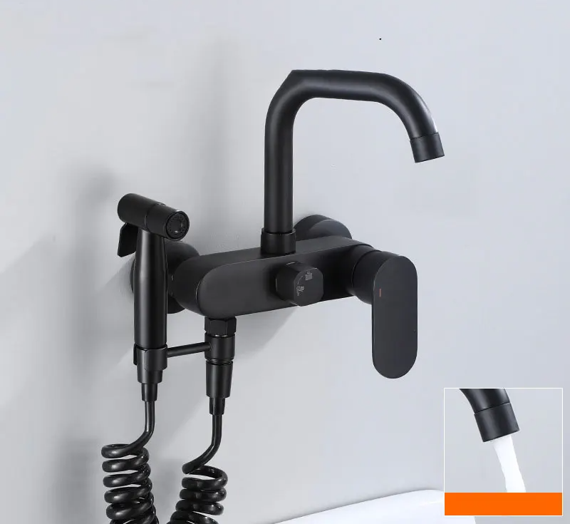 AquaJet Zwart Messing Wandkraan met Zijspuit