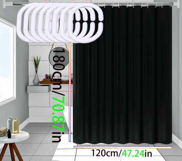 AquaShield Zwarte Douchegordijn – Waterdicht, Stijlvol & Milieuvriendelijk – Pure Black Design