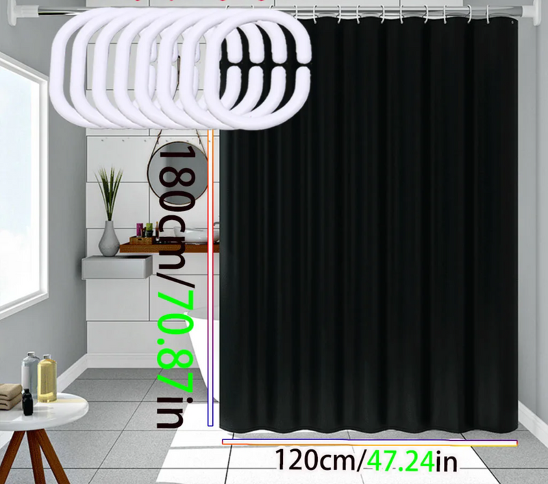 AquaShield Zwarte Douchegordijn – Waterdicht, Stijlvol & Milieuvriendelijk – Pure Black Design