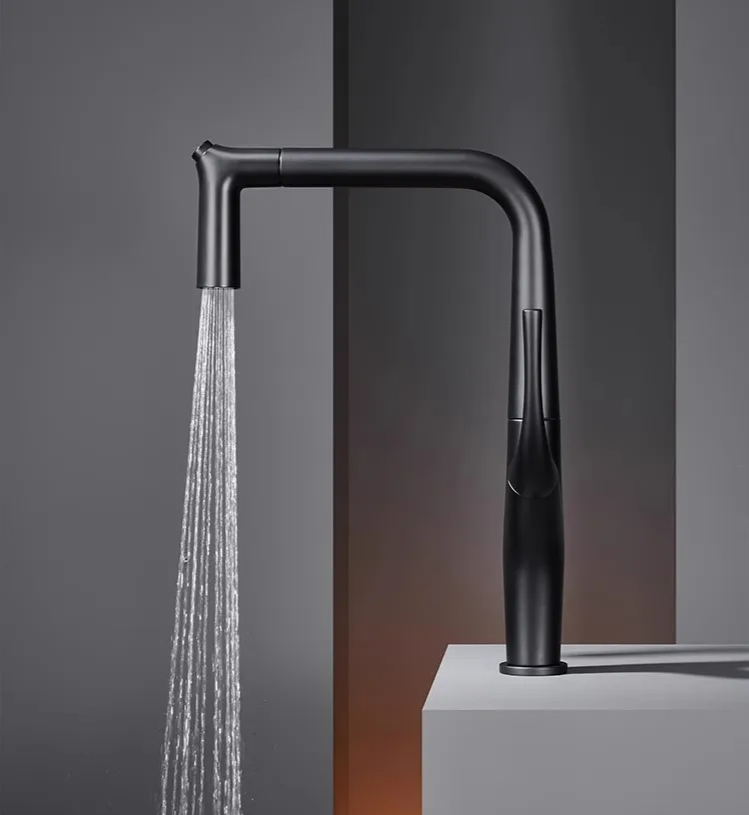AquaLuxe – Luxe Uittrekbare Keukenmengkraan in Geborsteld Goud & Zwart