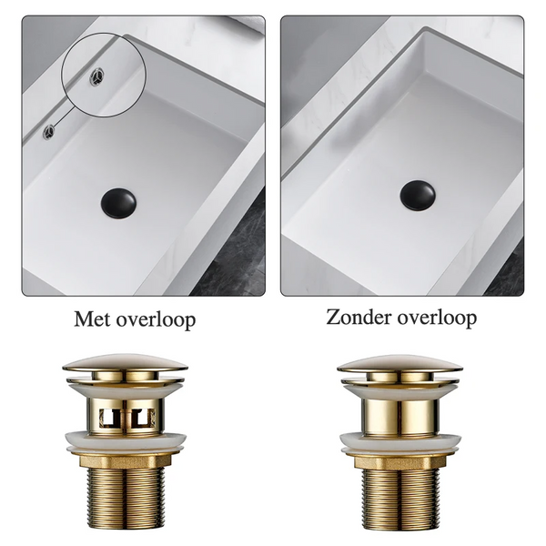 LuxDrain Pop-Up Afvoerplug – Stijlvolle Wastafel Stopper in Zwart, Goud en Rosé
