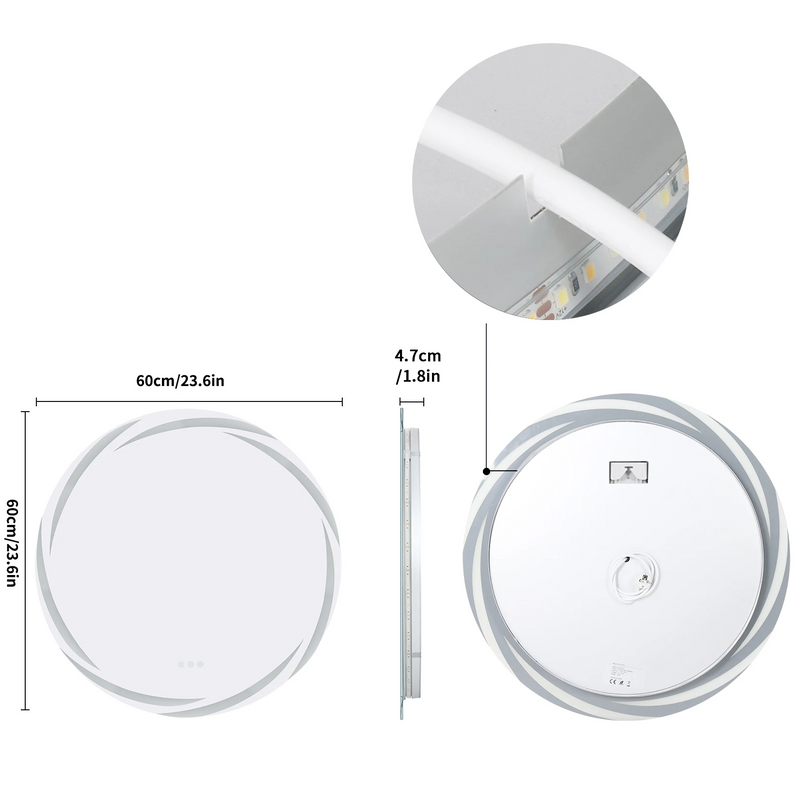 GlowRound Anti-condens LED Badkamerspiegel – Ronde HD Wandspiegel met Verlichting (3 Lichtkleuren)